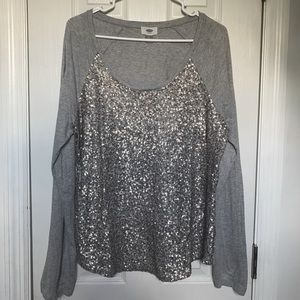 old navy silver sequin long sleeve t-shirt size XL